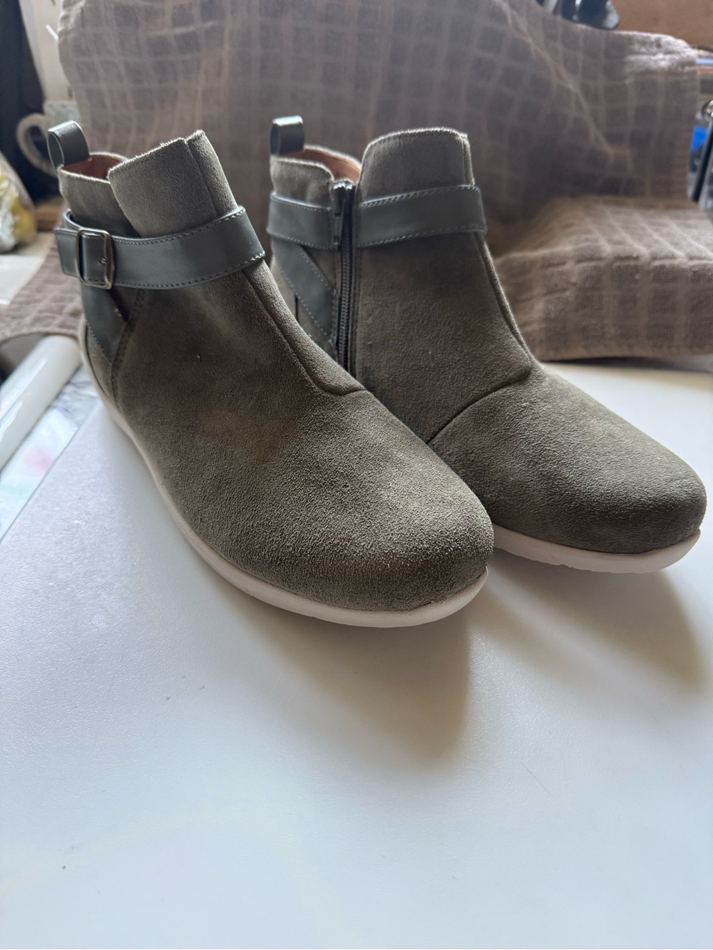 Women’s Olive Ankle Booties with Side Buckle